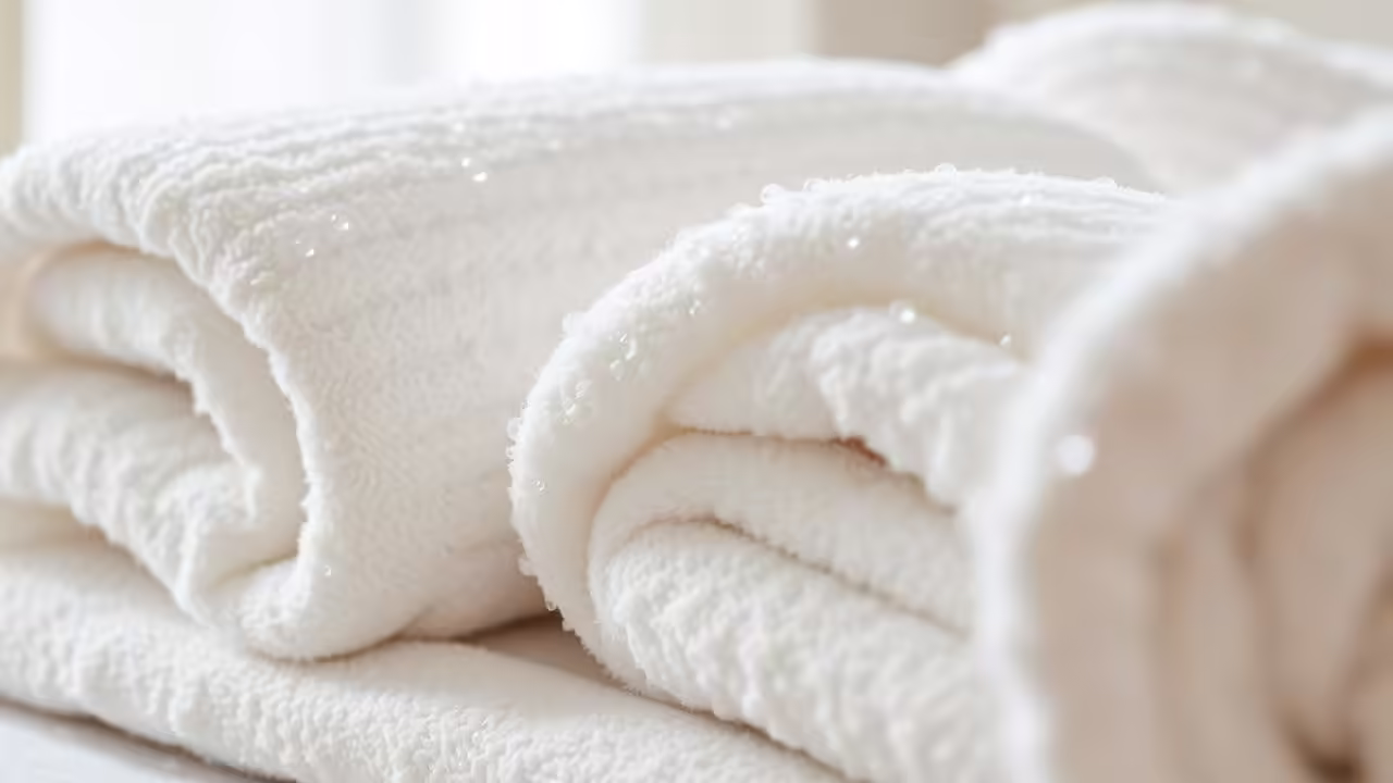Plush White Towels, Water Droplets
