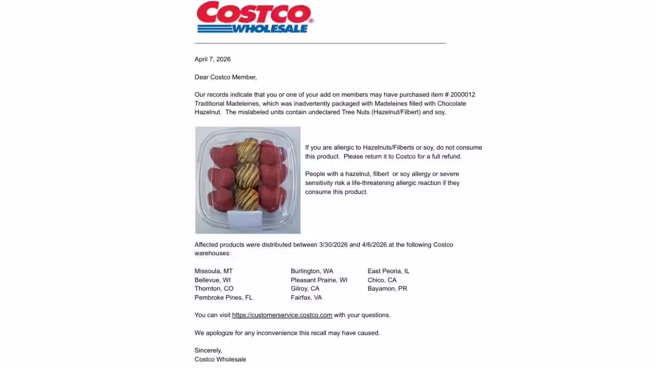Costco bakery item recall