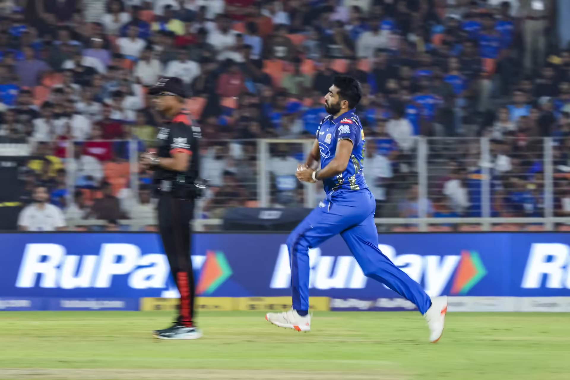 Ahmedabad, Apr 20 (ANI): Mumbai Indians' Jasprit Bumrah bowls during the Indian ...