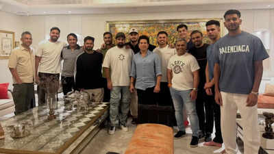 Sachin Tendulkar meets LSG players (Photo from Mohsin Khan's Instagram) 'An evening with the God of cricket': Sachin Tendulkar meets LSG players, Mohsin Khan thanks Arjun